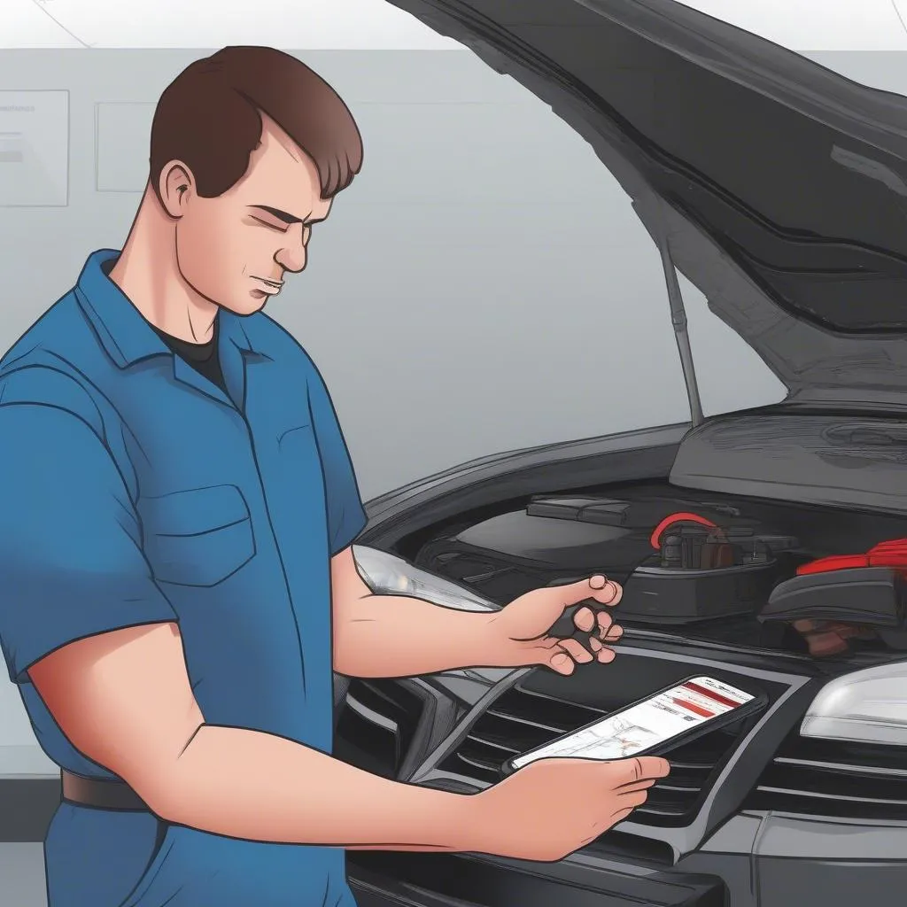 Mechanic using a bidirectional OBDII scan tool