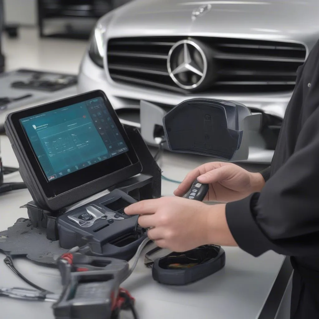 Using a bidirectional scan tool with key programming software to diagnose and program keys for a Mercedes-Benz