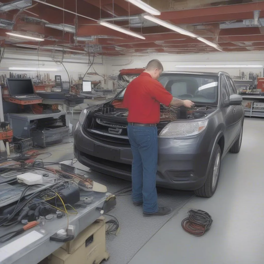 Bi-Directional Scanner Repairing a Car