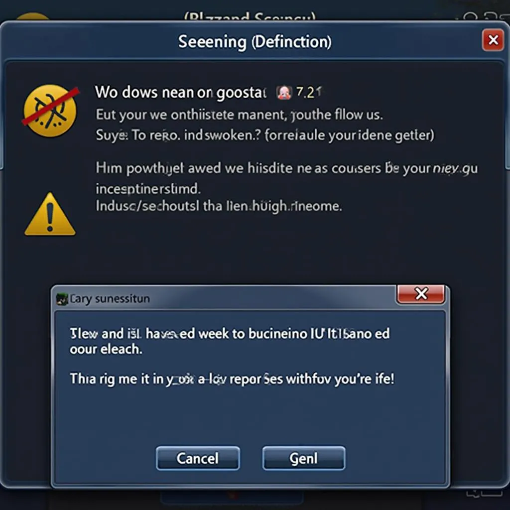 Blizzard game error message displayed on a computer screen