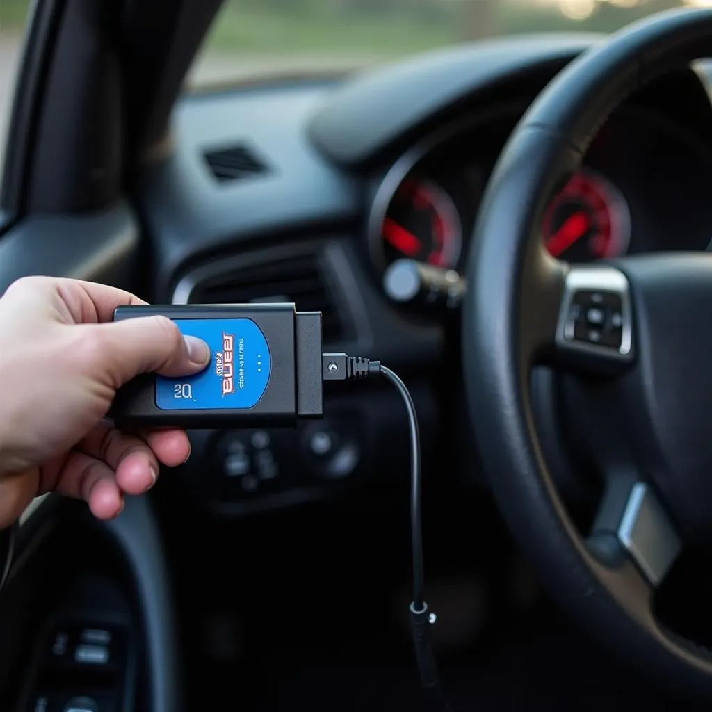 Bluedriver OBD2 Scanner connected to a car's OBD2 port