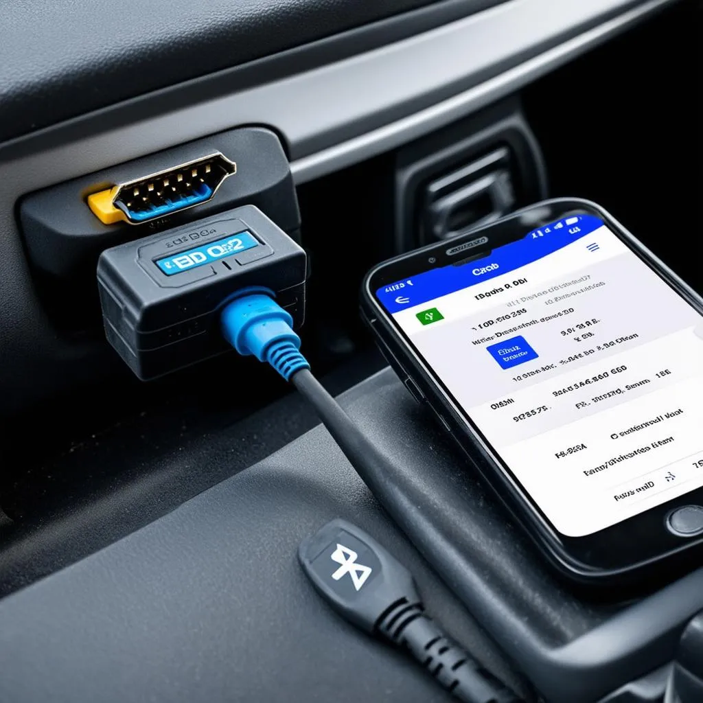 Bluetooth OBD2 Scan Tool Connected to Car