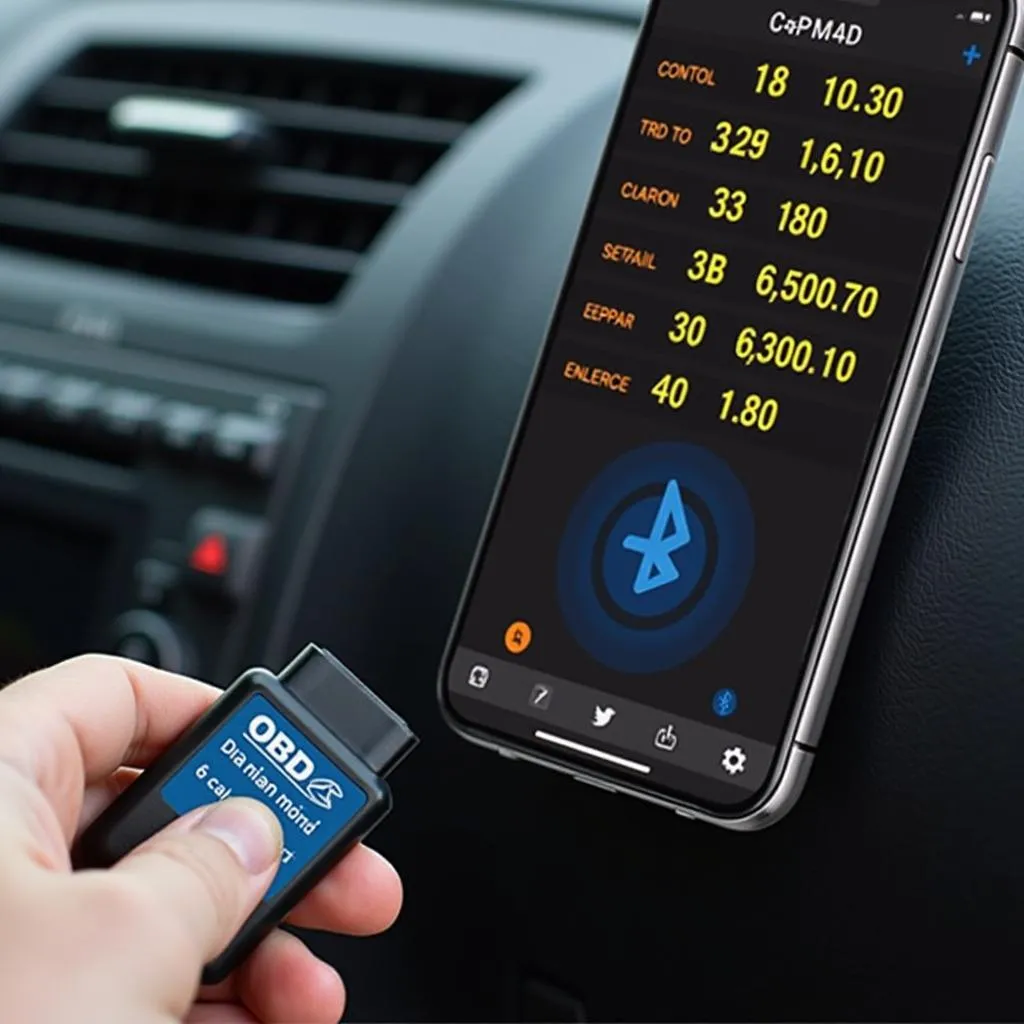 Bluetooth OBD2 Scan Tool Connected to Car