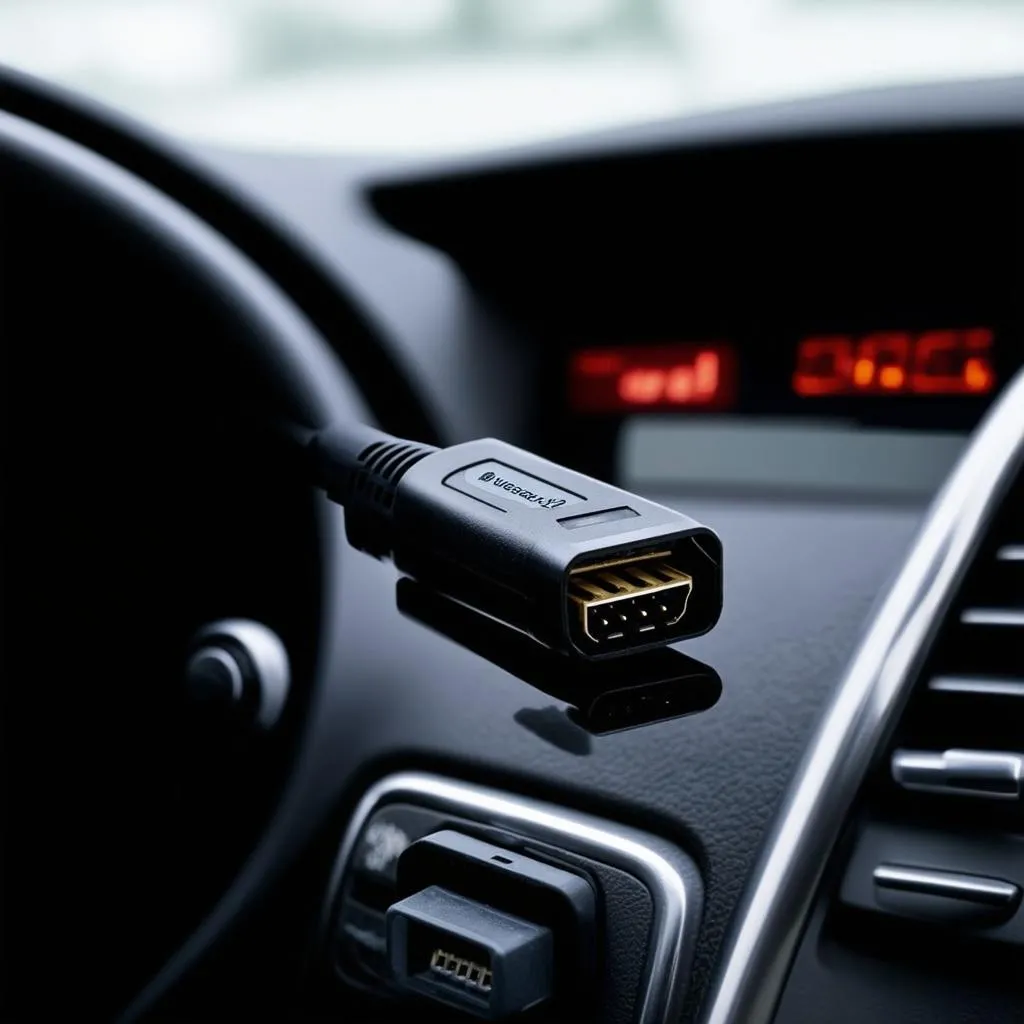 Bluetooth OBD2 Scanner plugged into a car's OBD2 port