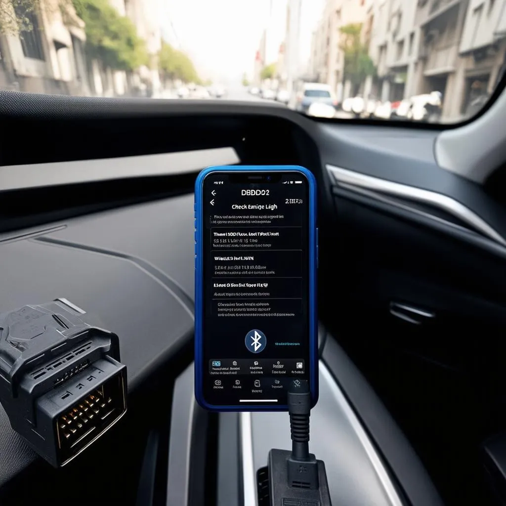 Bluetooth OBD2 Scanner Connected to Car