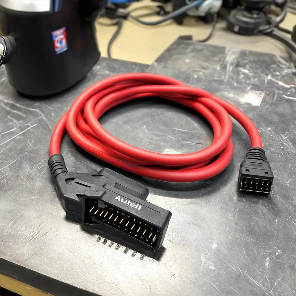 Autel Autool BMW 16Pin Programming Cable on a workshop table