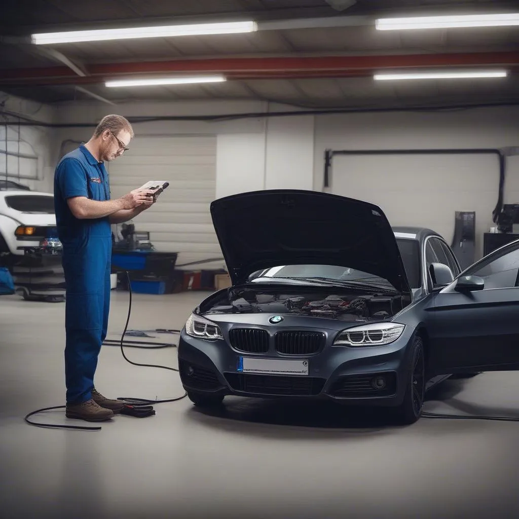 BMW Mechanic Using Scan Tool