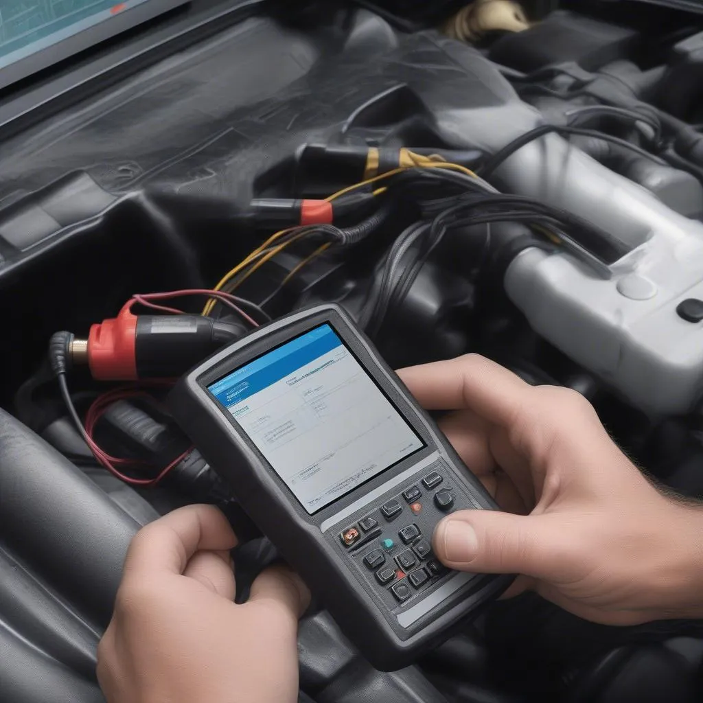 Mechanic using a network channel scan tool to diagnose a BMW