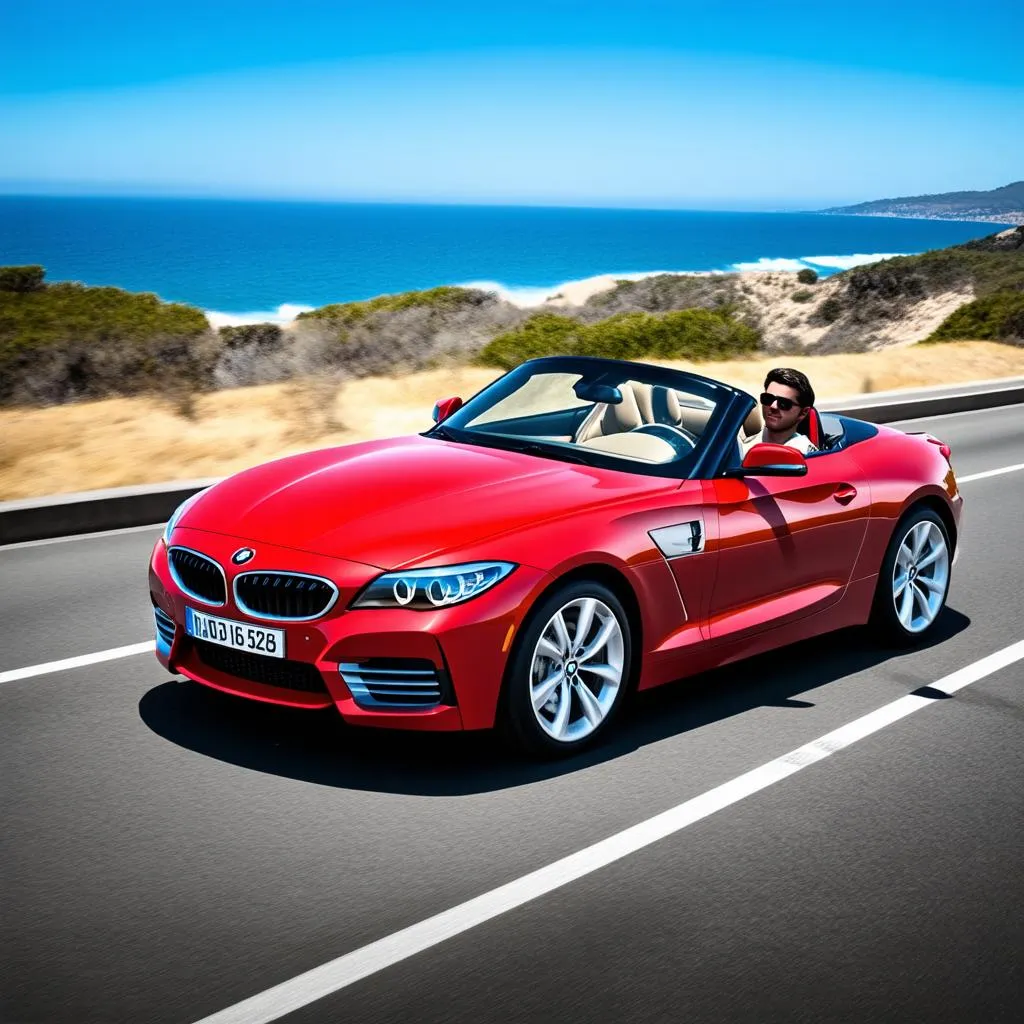 BMW Z4 roadster driving on the Pacific Coast Highway