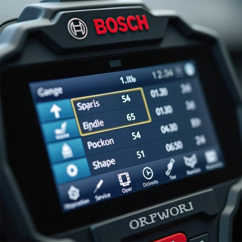 Close-up of the Bosch OBD 1350 ProGrade OBD11 scan tool displaying diagnostic data