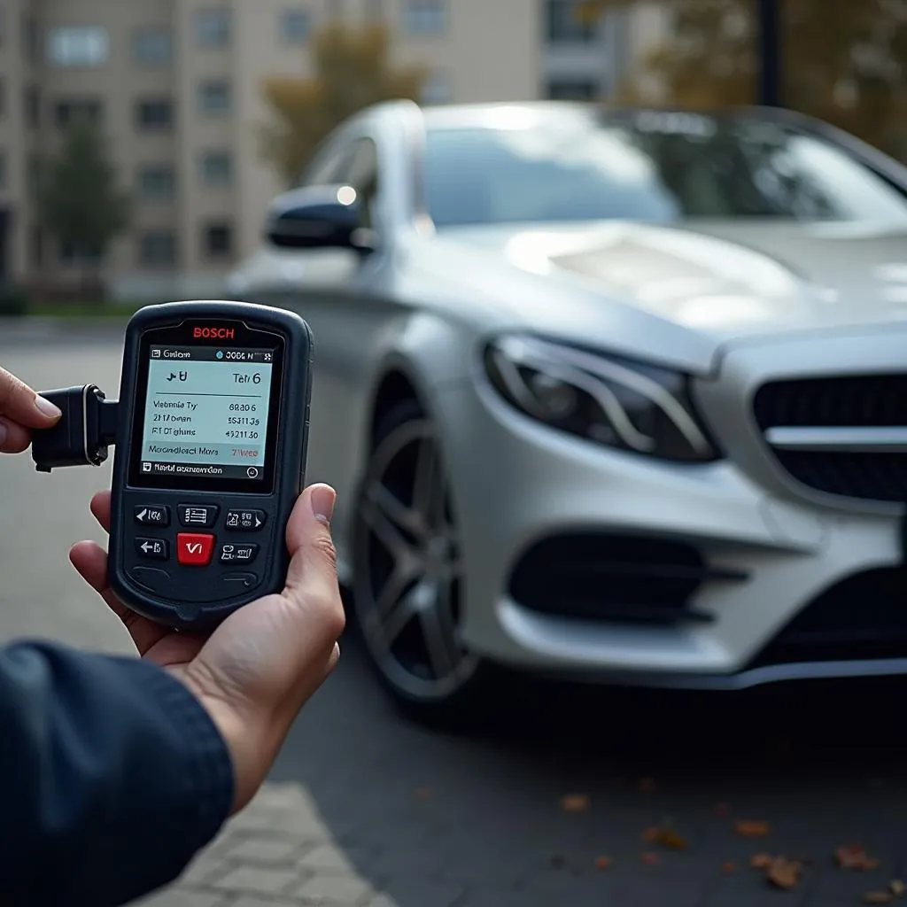 Bosch Scan Tool Connected to a Car's OBD-II Port