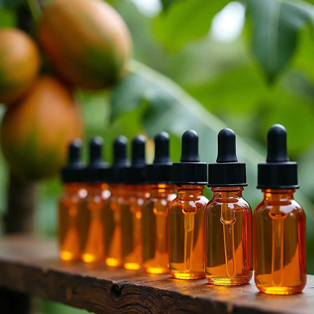 Bottles of pure papaya oil on display