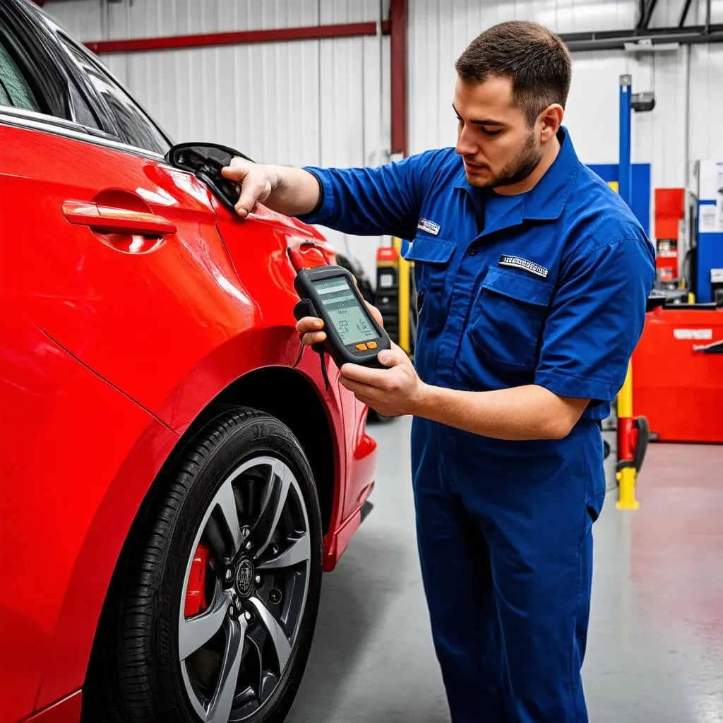 Mechanic Using a Brake Scan Tool