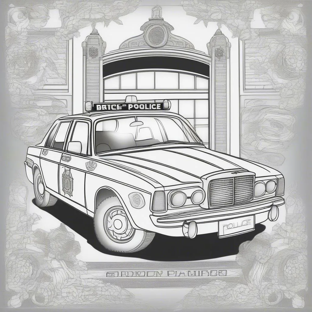 Detailed police car coloring page of a British police car