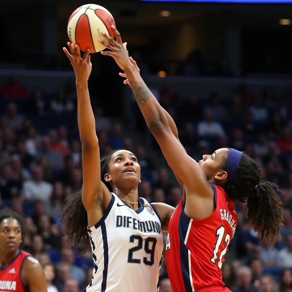 Brittney Griner blocks a shot during a WNBA game