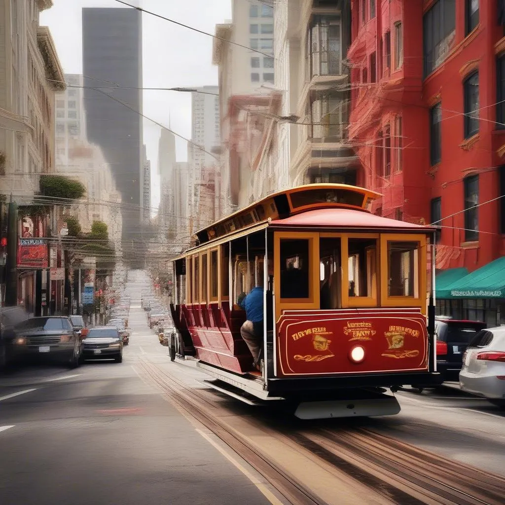 Cable car traversing the historic streets of San Francisco