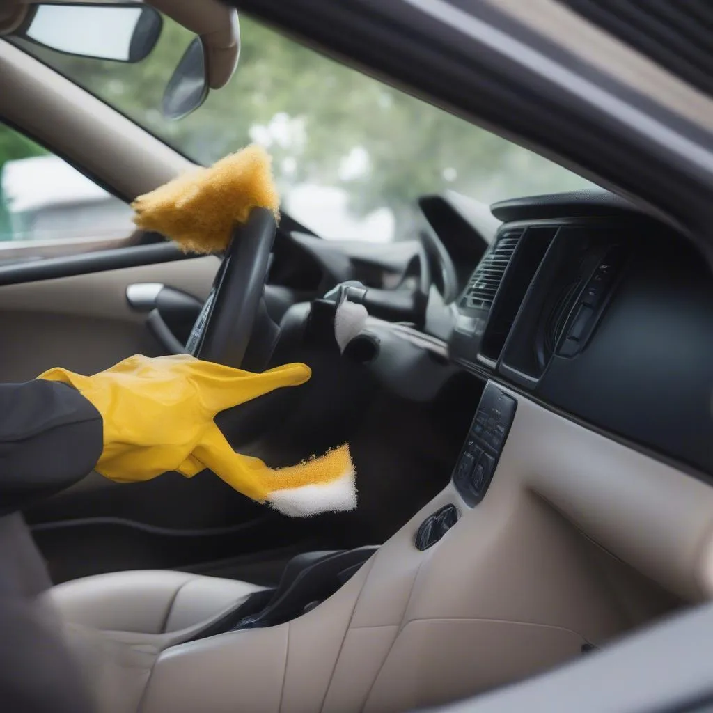 Using a California Car Duster to Remove Dust from a Car's Interior