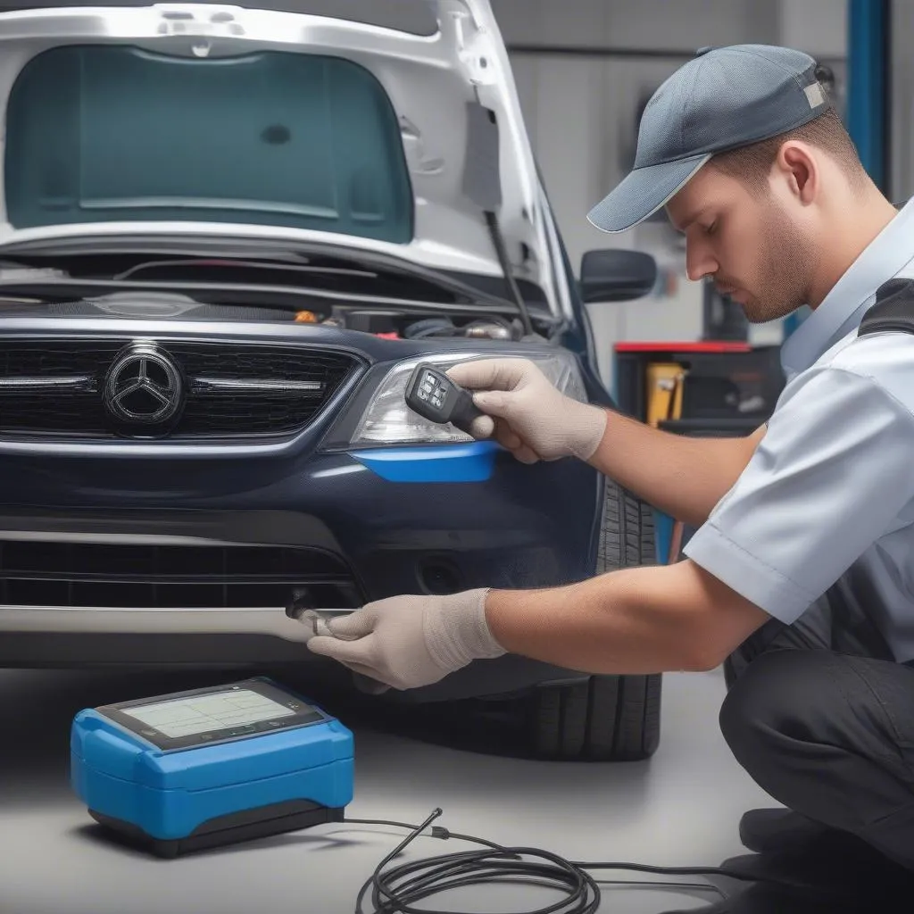 Mechanic Using CAN OBD2 Deluxe Scan Tool