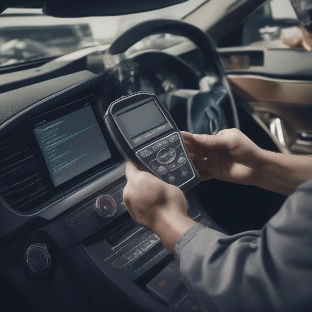 CAN OBD2 Scan Tools 3040E being used to diagnose a transmission issue in a Mercedes-Benz E-Class