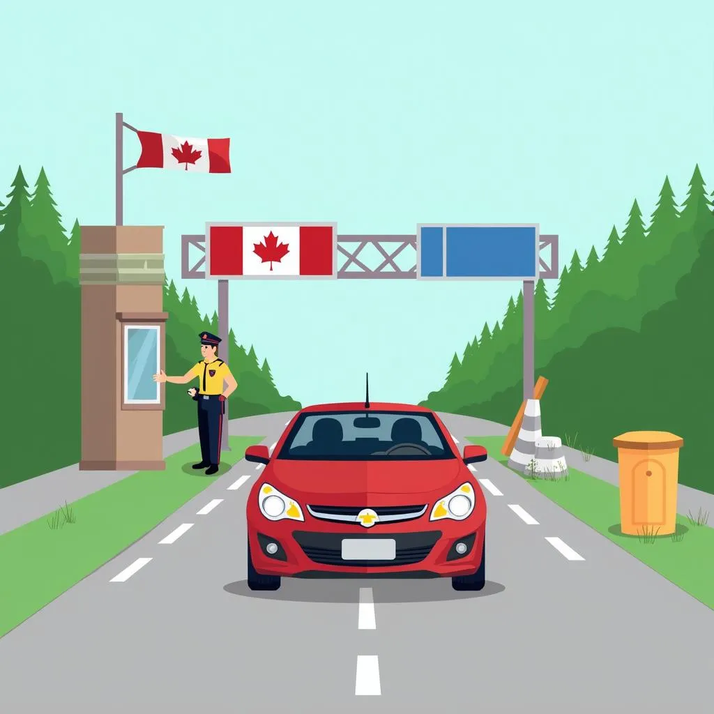 Car crossing the Canadian border