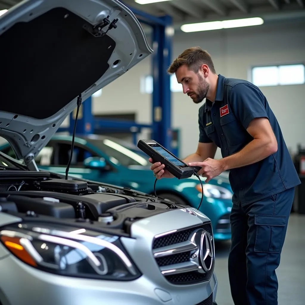 Mechanic using CanOBD2 ABS SRS Scan Tool