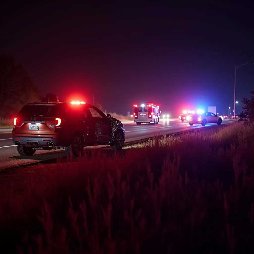 Car accident on highway at night