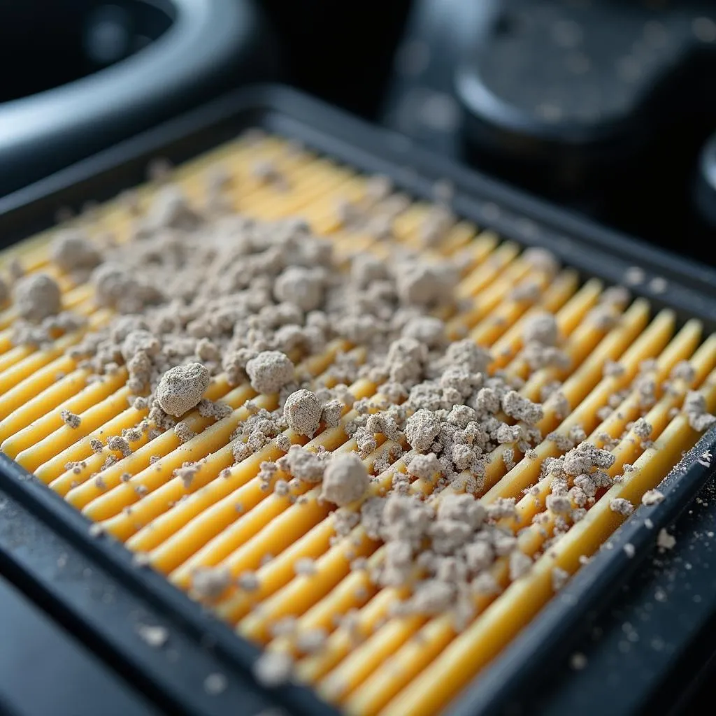 Car air filter covered in dust