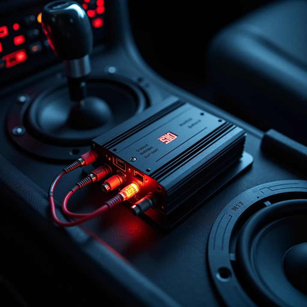 Car Amplifier Powering Speakers