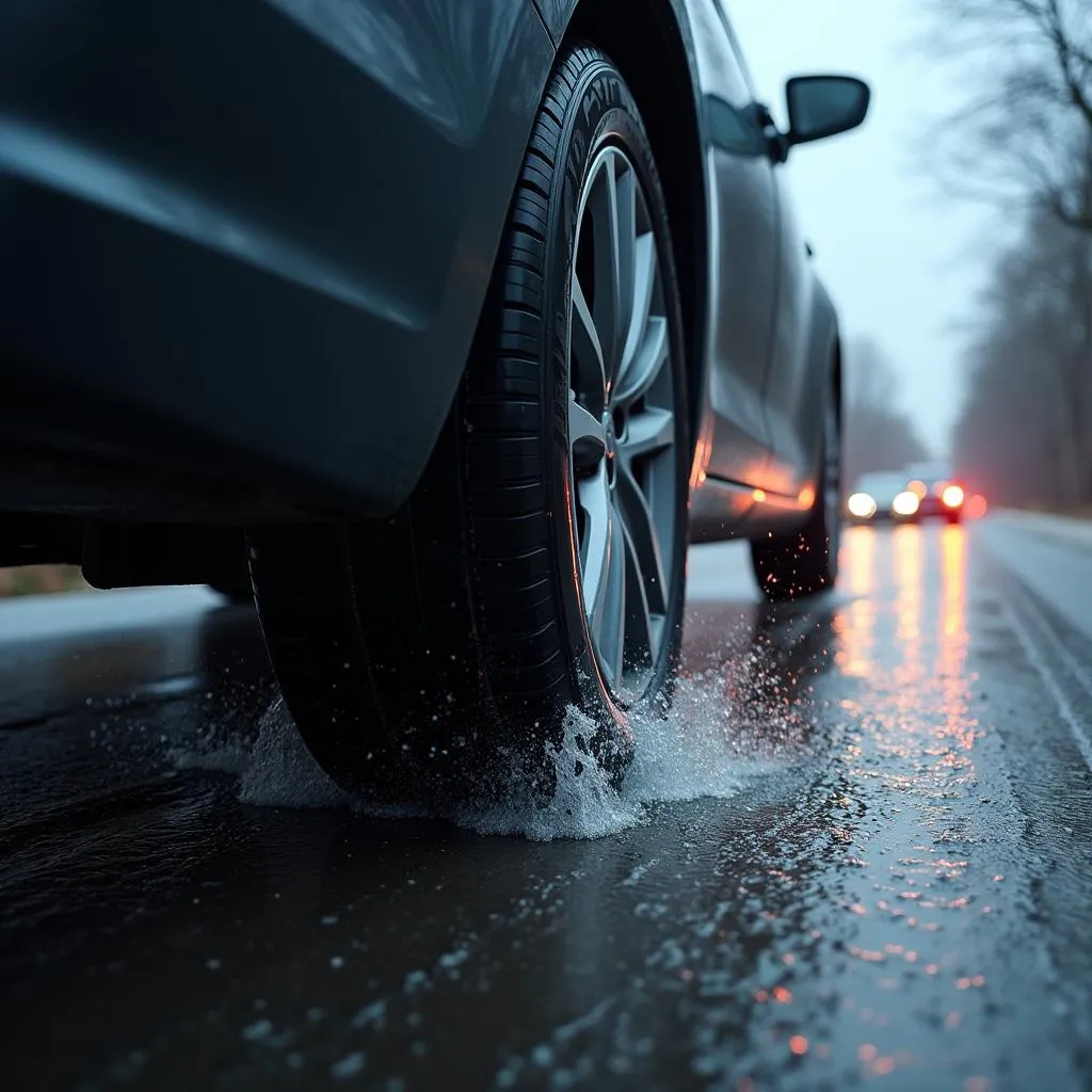 Car Braking on Wet Road