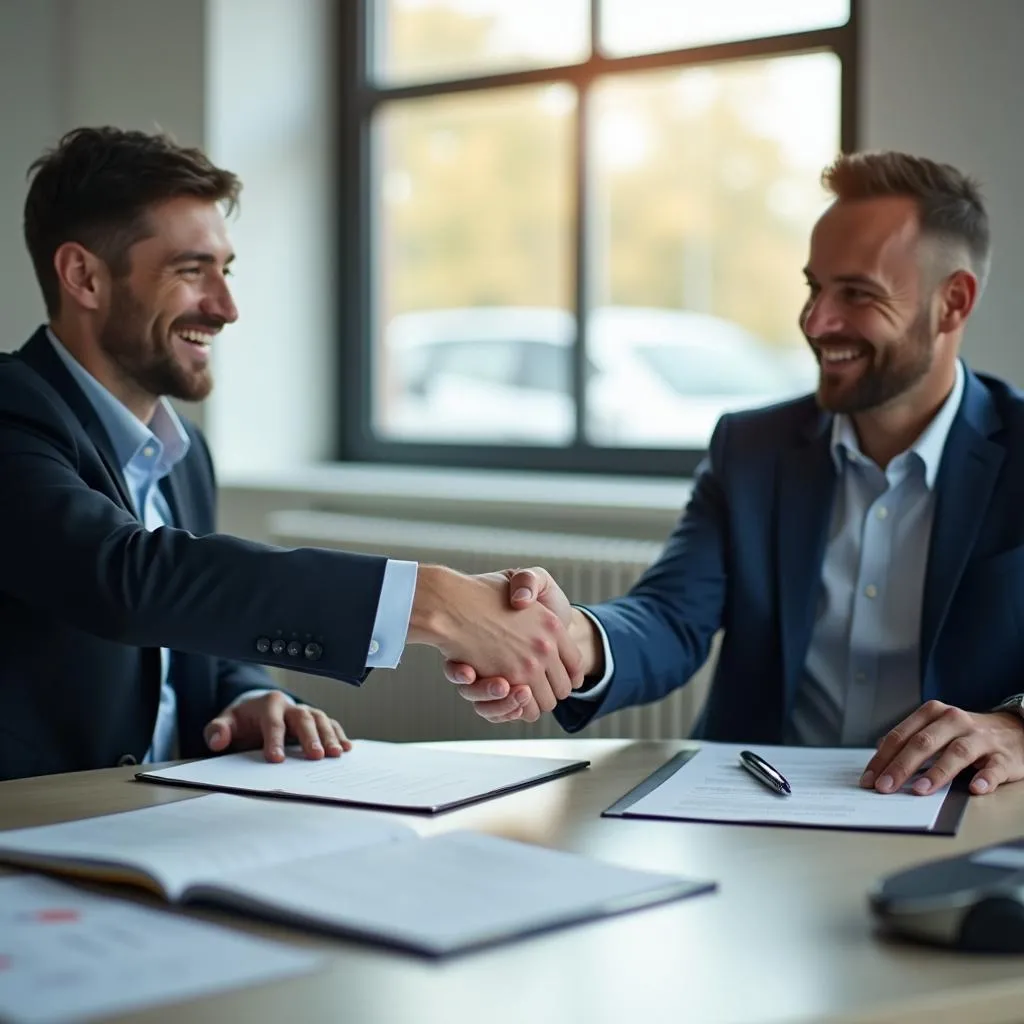 Car broker negotiating at a car dealership