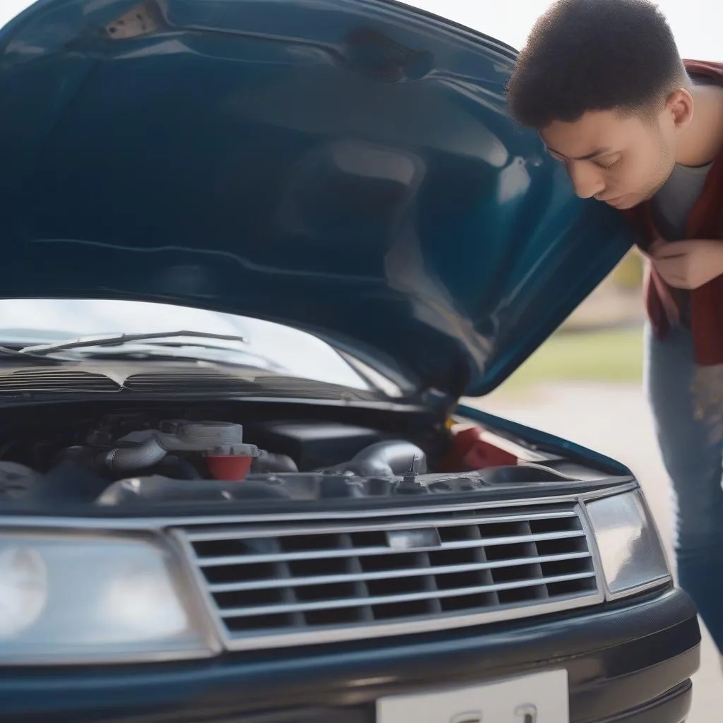 Car Buyer Inspecting Engine