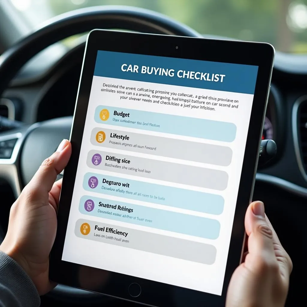 Car Buying Checklist on a Tablet