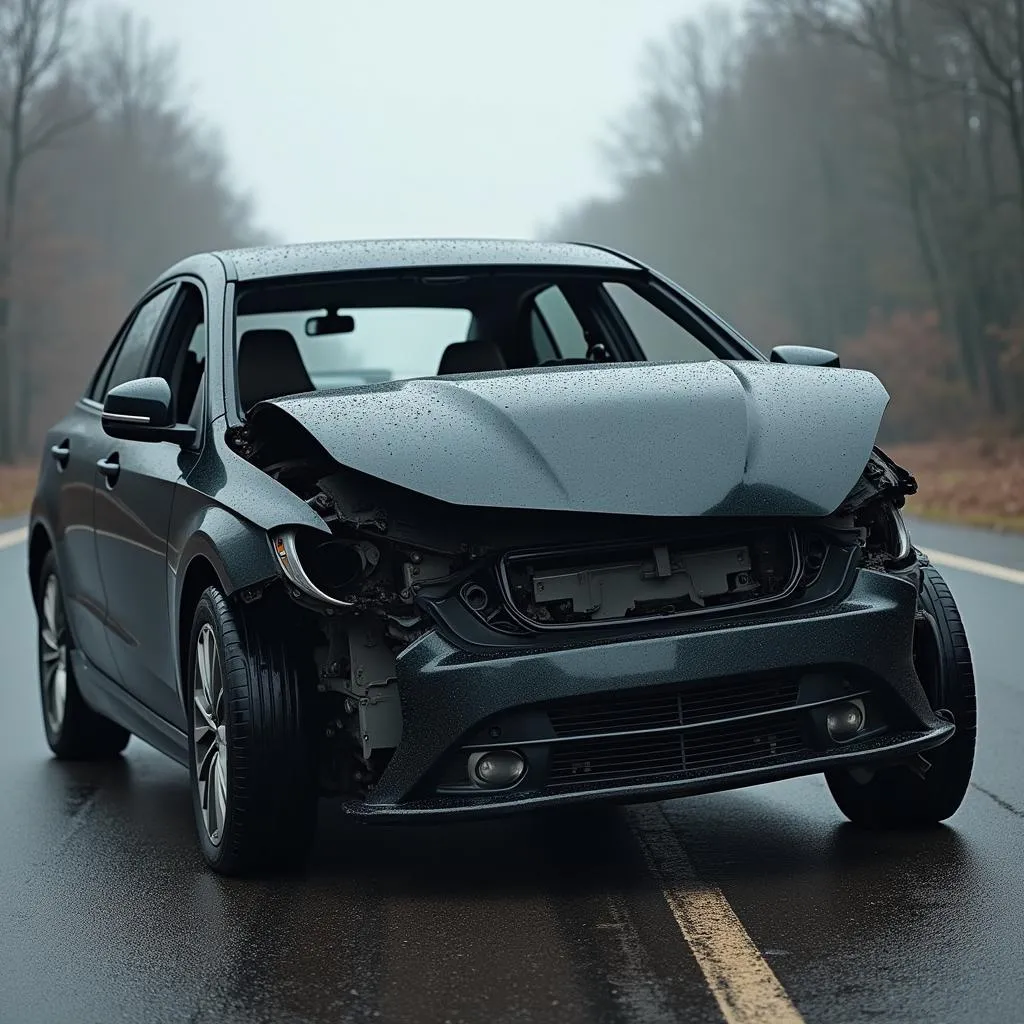 A damaged car after a severe collision