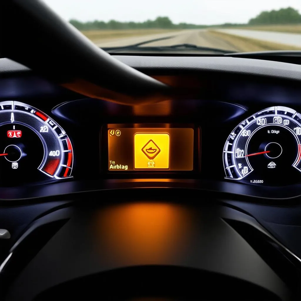 Car Dashboard with Airbag Light On