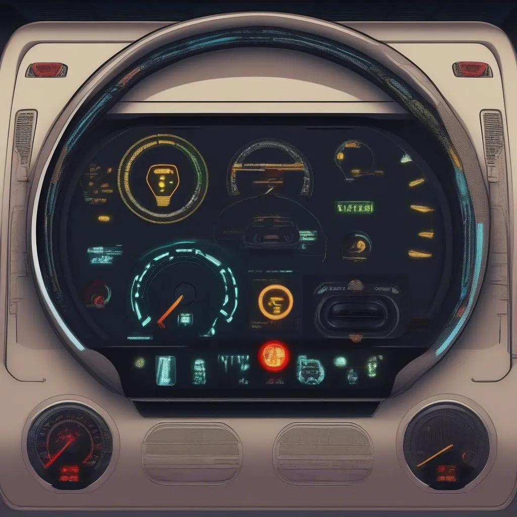 Modern Car Dashboard with Warning Lights