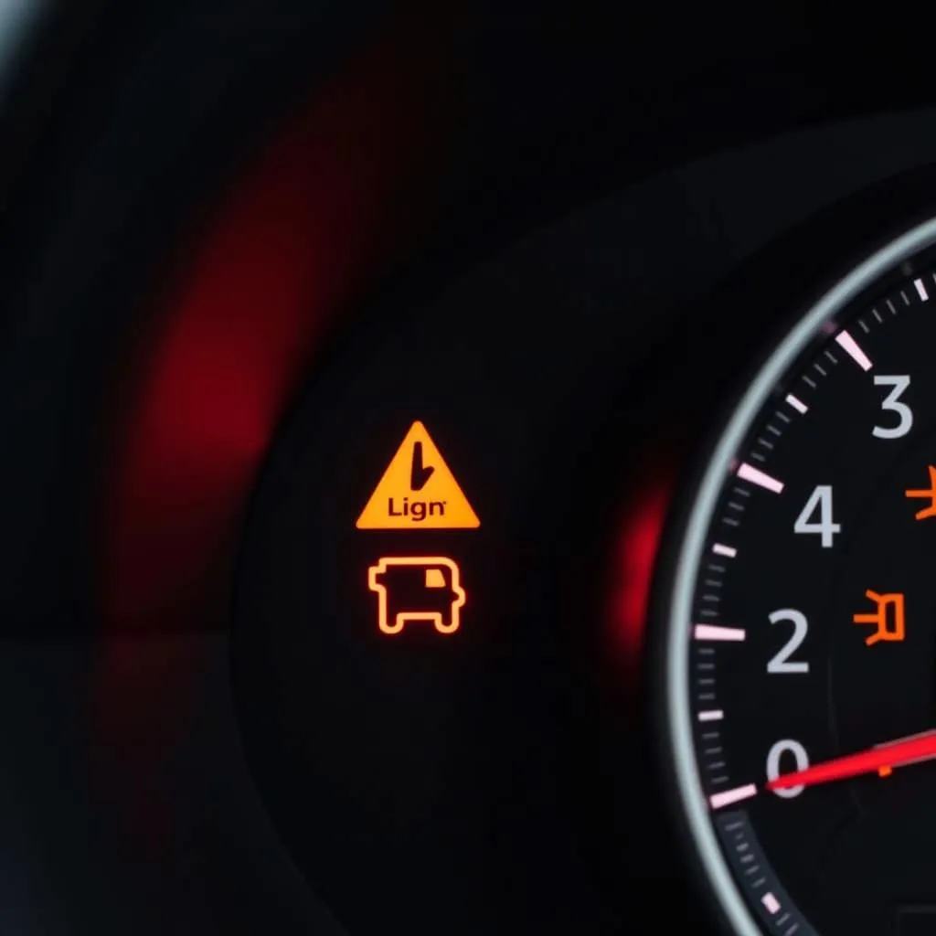 Car dashboard with multiple warning lights illuminated