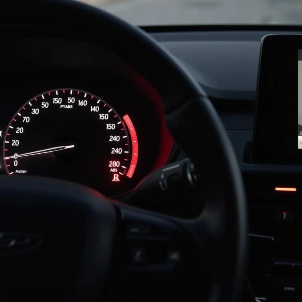 Car Dashboard with ABS Warning Light Illuminated