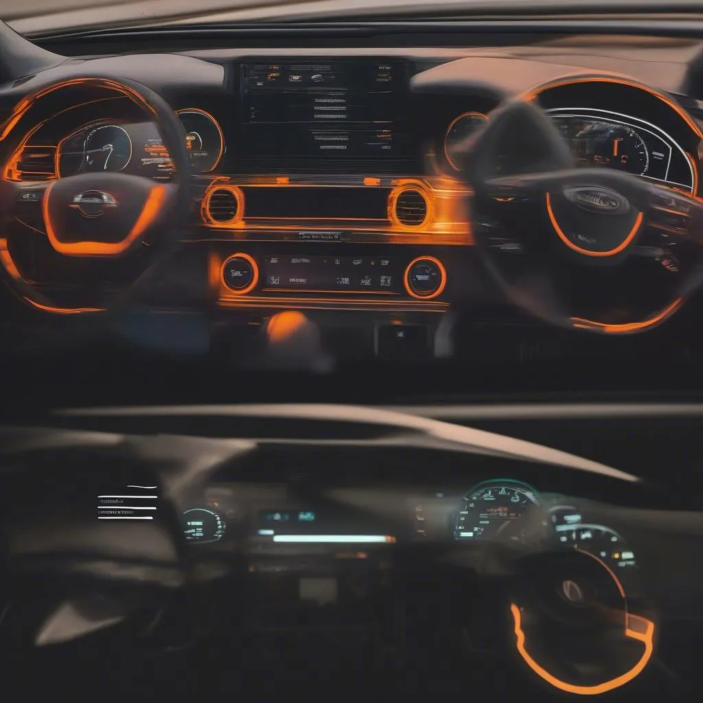 Car dashboard with and without check engine light