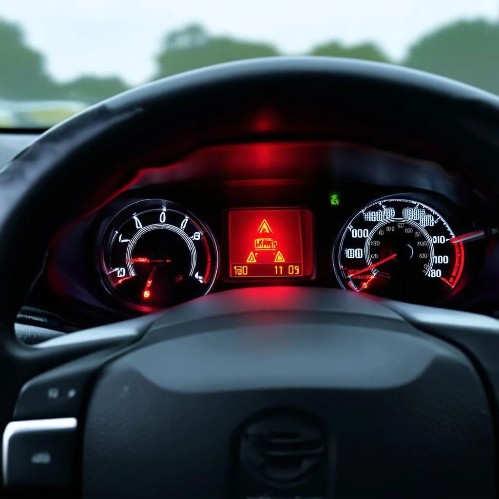 Car Dashboard with Check Engine Light On