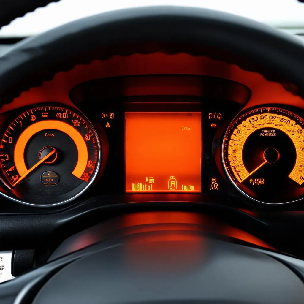 Car Dashboard with Check Engine Light On