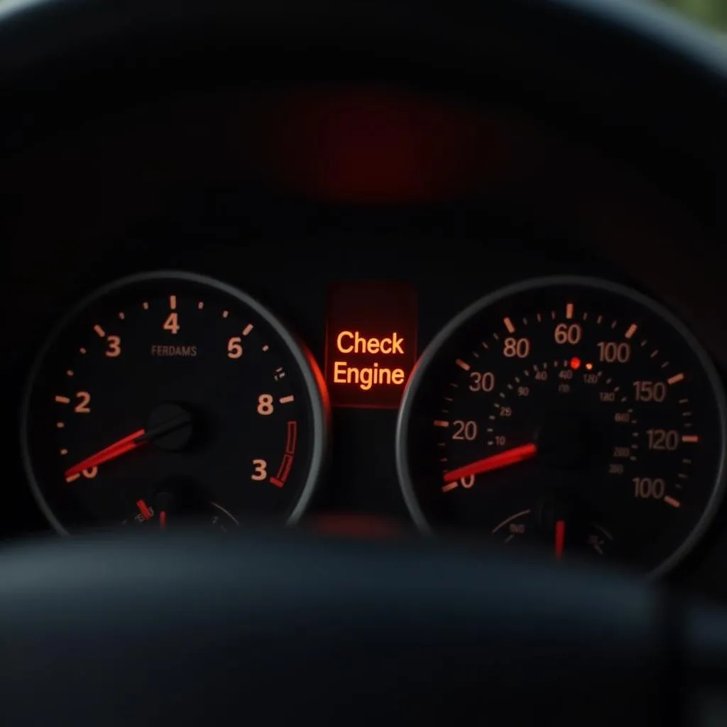 Car Dashboard with Check Engine Light