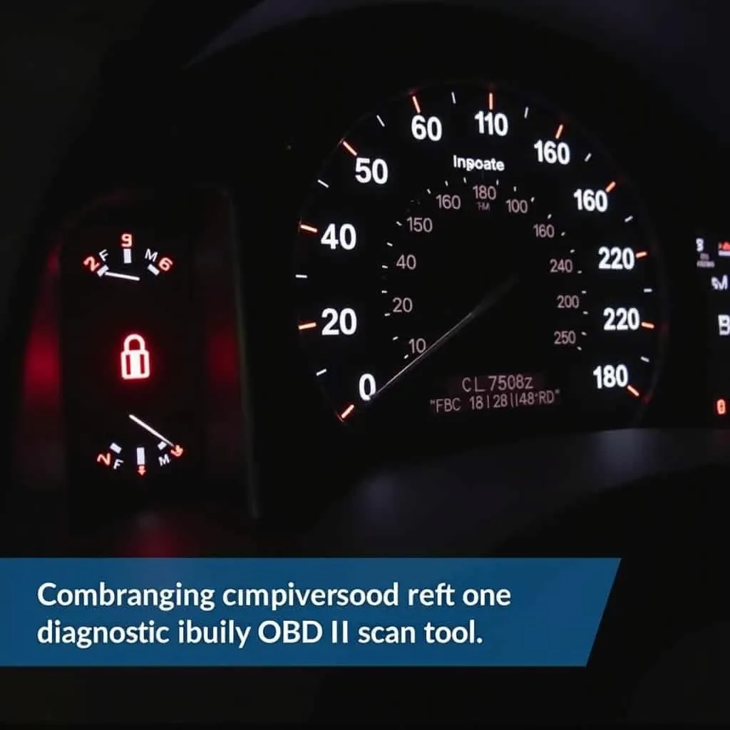 Close-up of a car dashboard illuminated by a check engine light