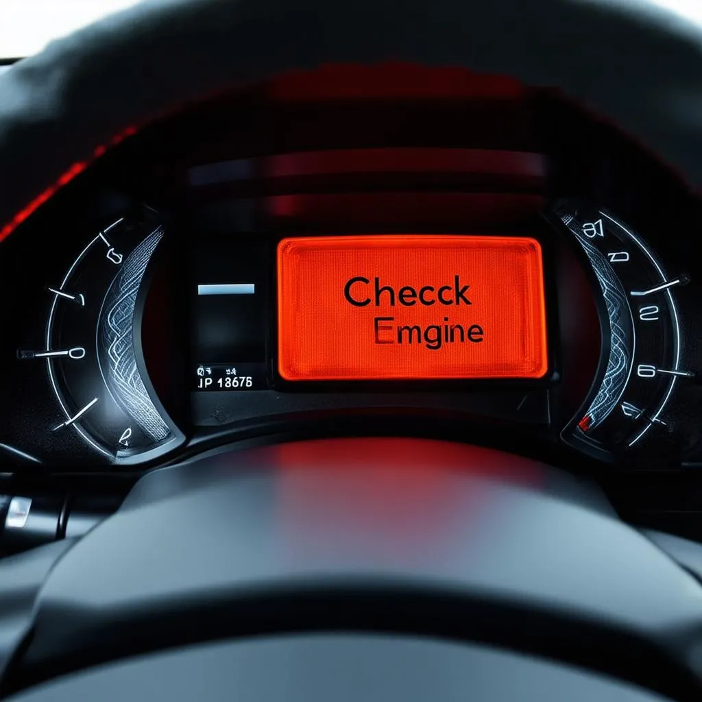 Car Dashboard with Check Engine Light