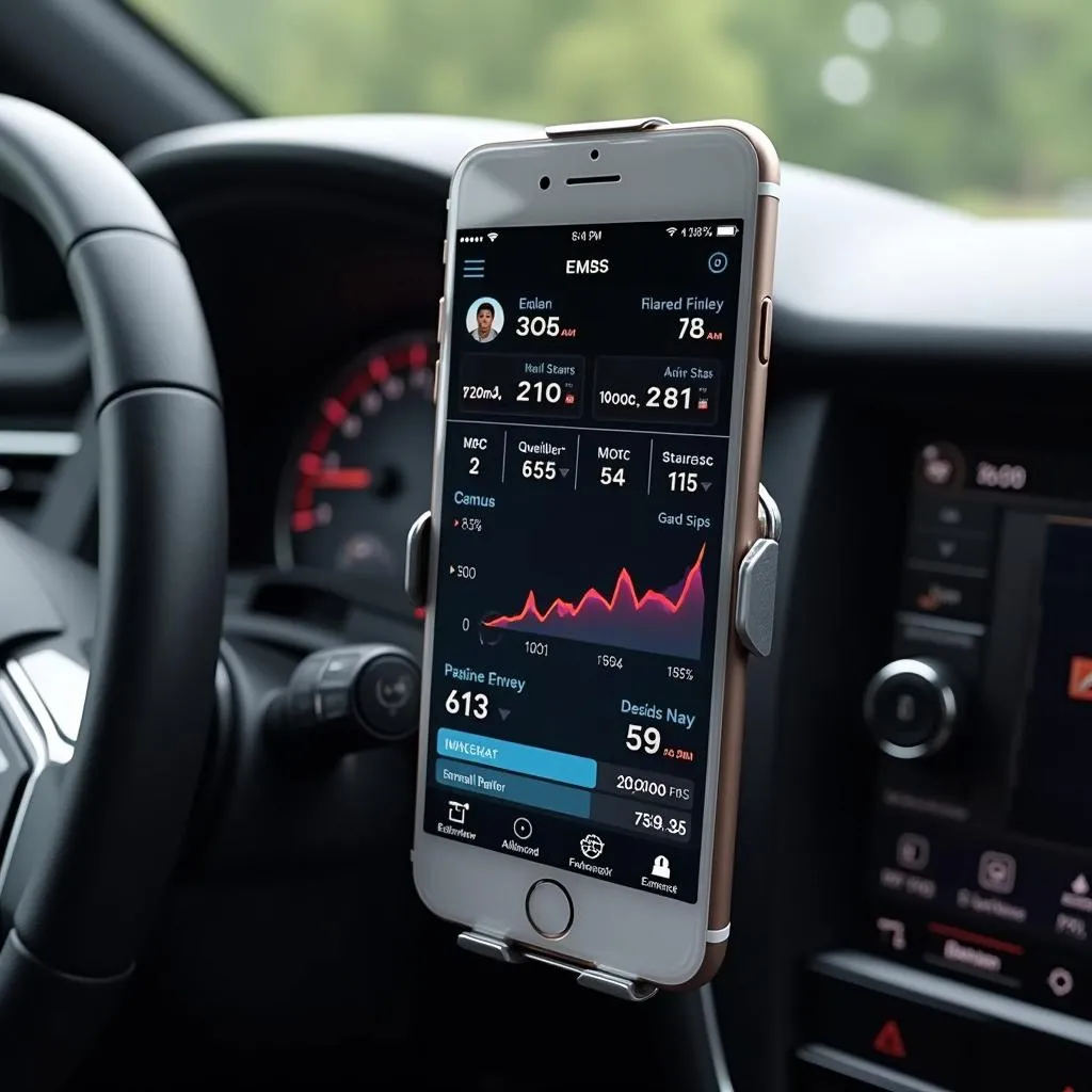 Smartphone displaying car diagnostics on a customized dashboard