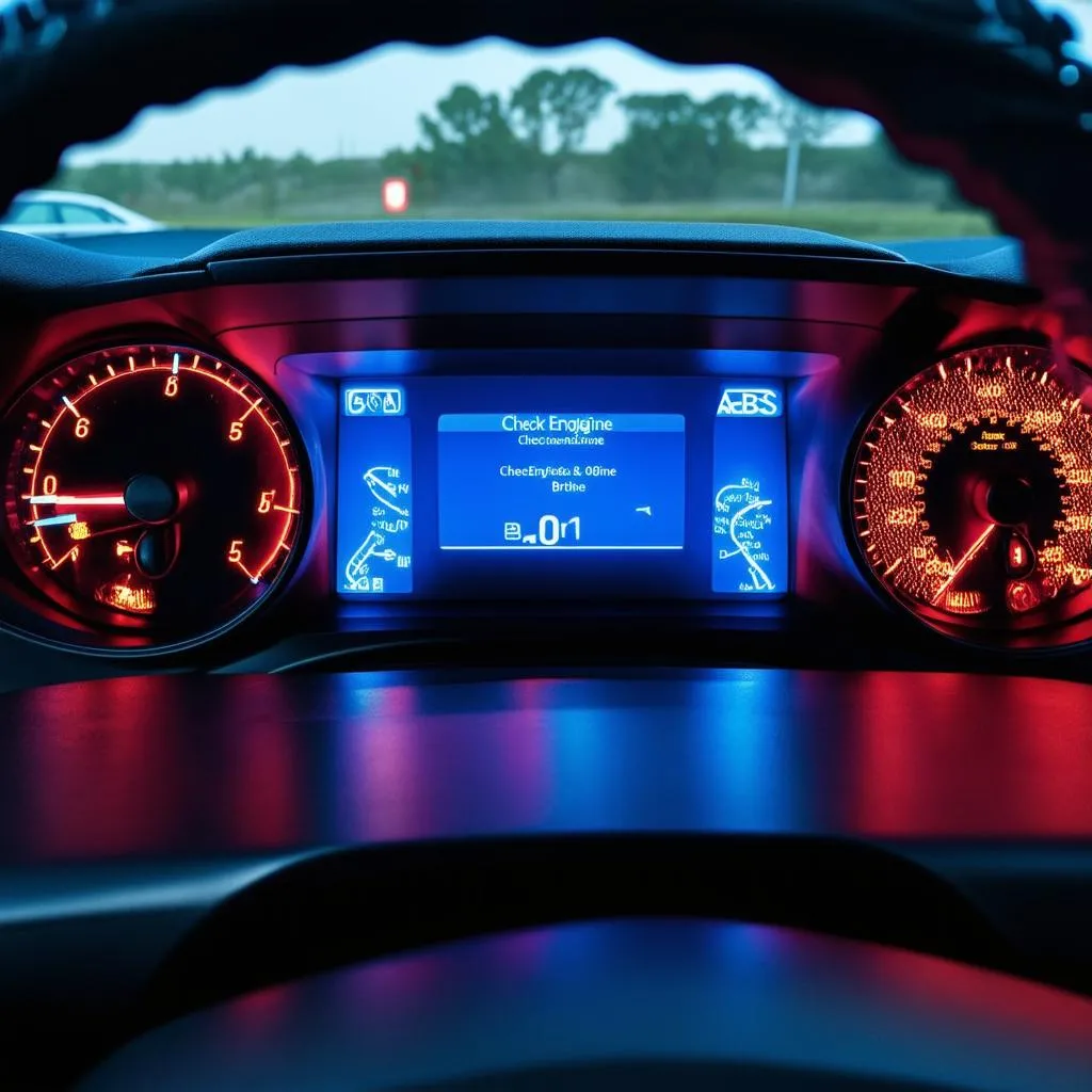 Car Dashboard with Warning Lights