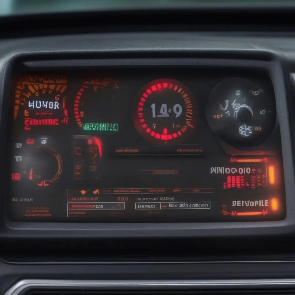 Car dashboard with warning lights