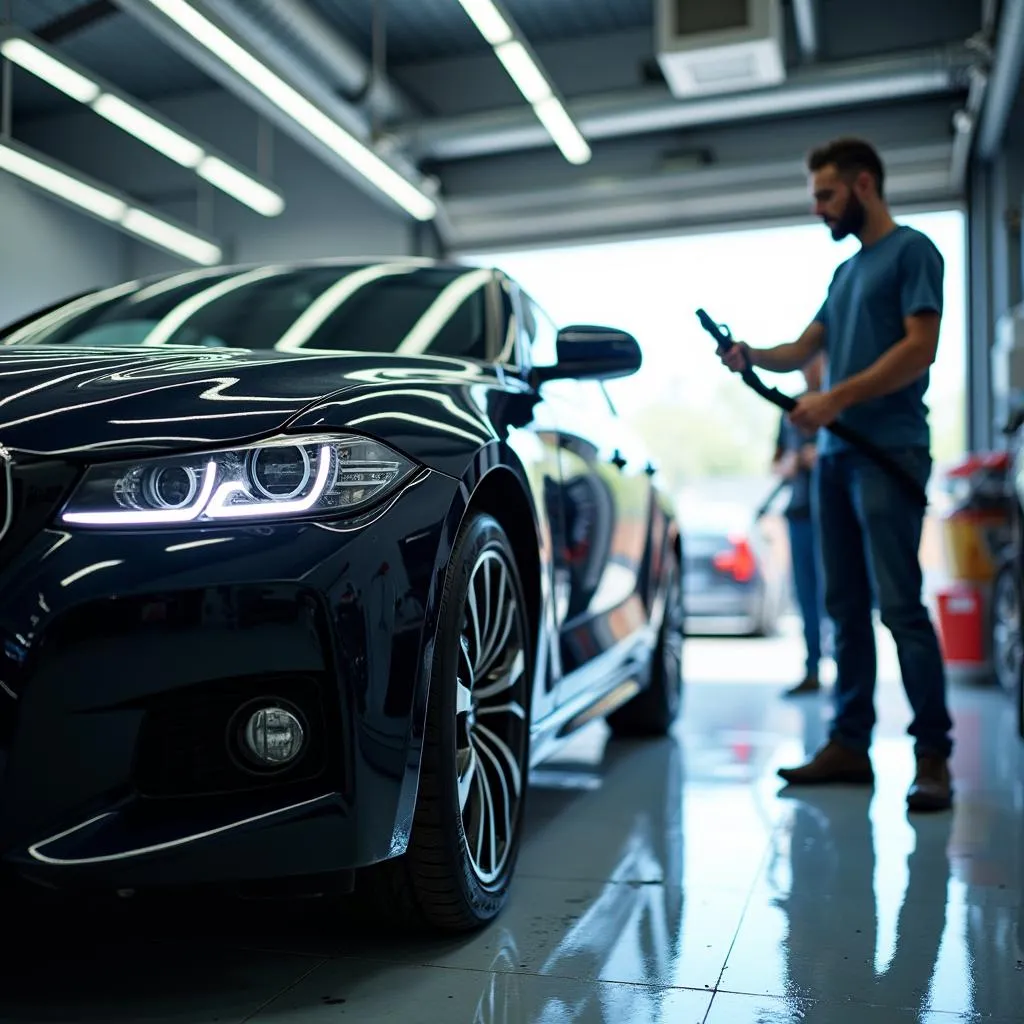 Interior of a professional car detailing shop