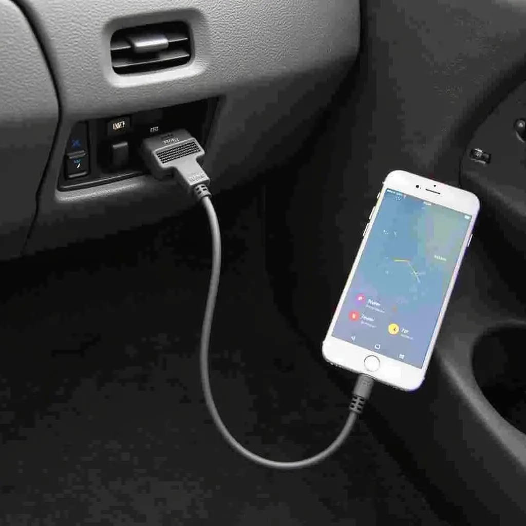 Car Diagnostic Cable connected to a phone