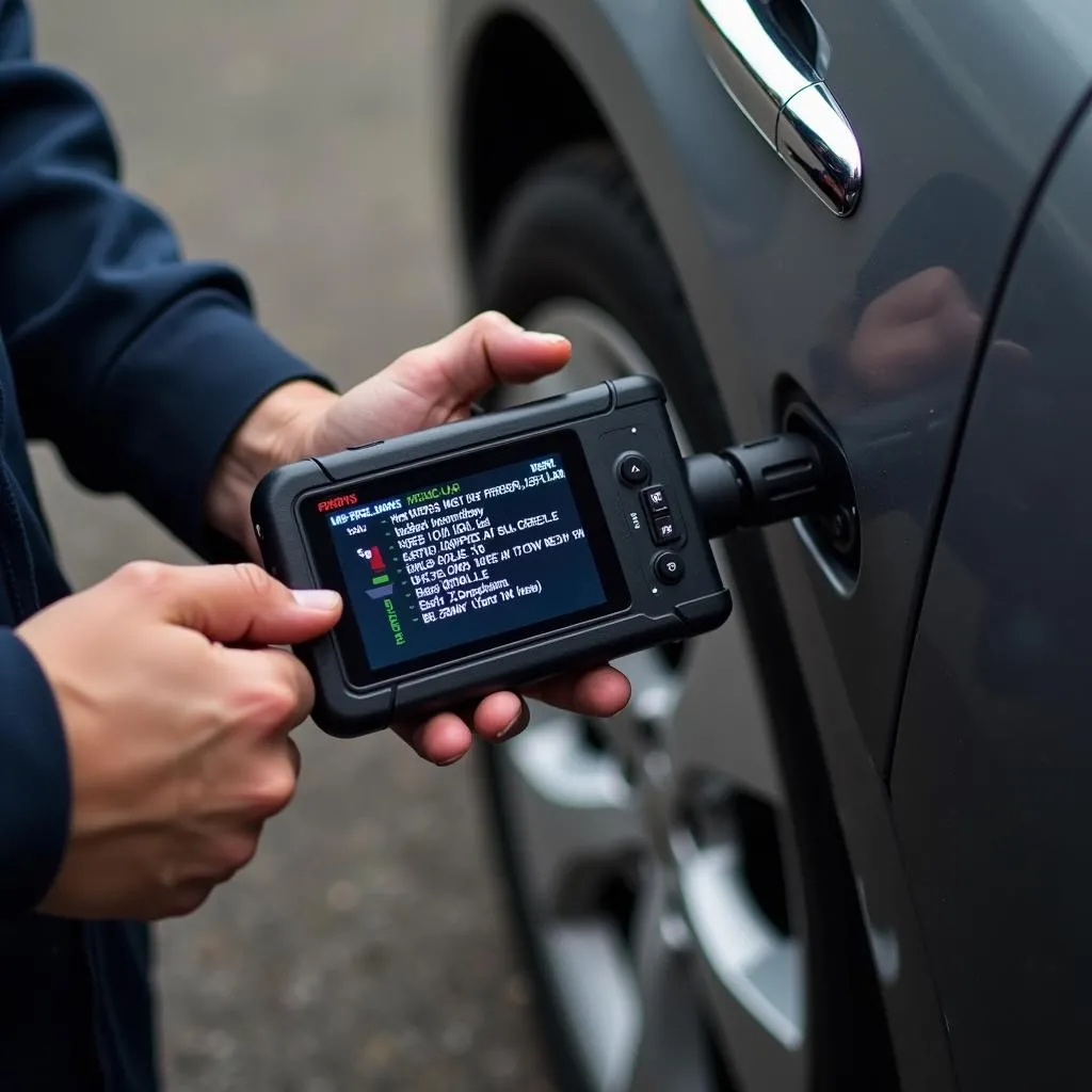 Mechanic using an OBD scanner for car diagnostics