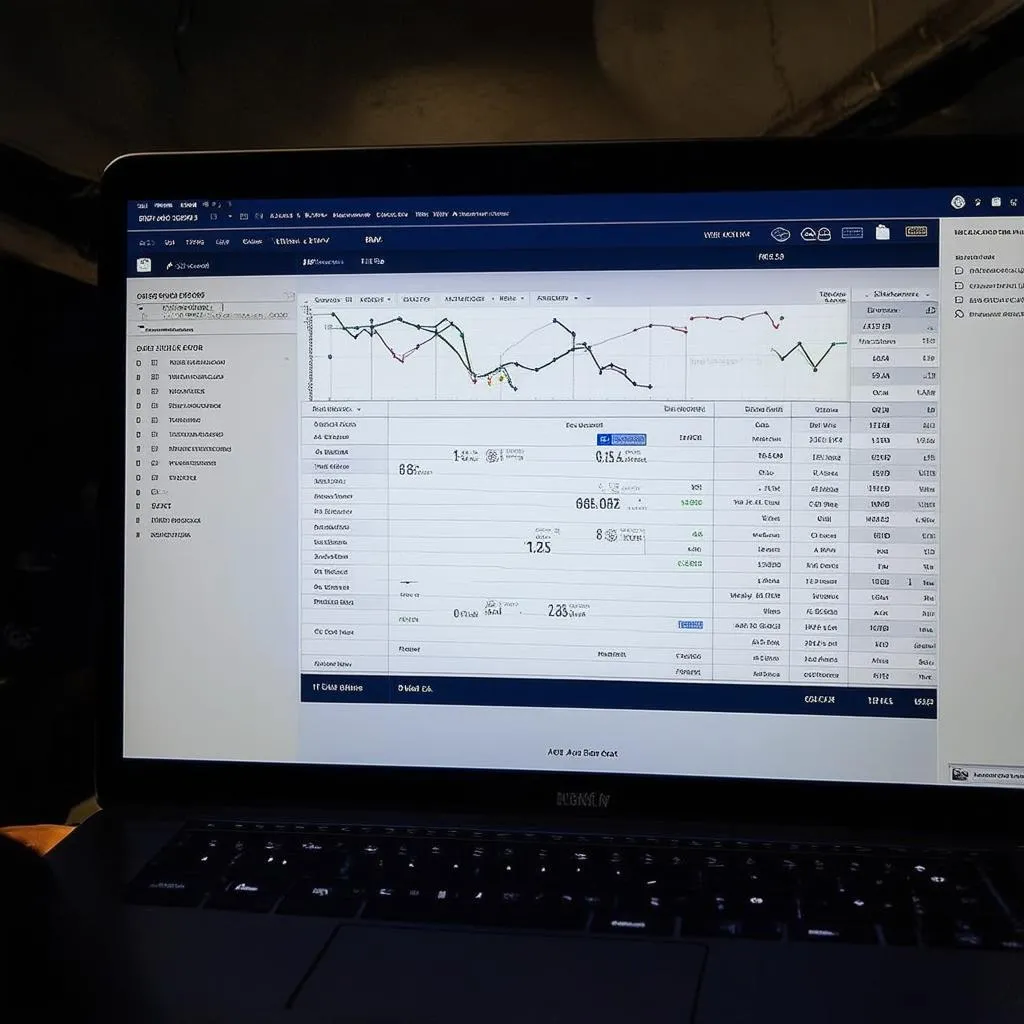 A laptop displaying car diagnostic software